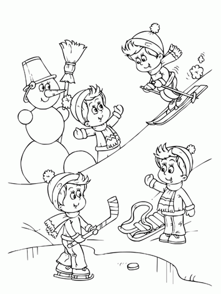 Playing Ski Winter Coloring Pages | Winter Coloring pages of ...