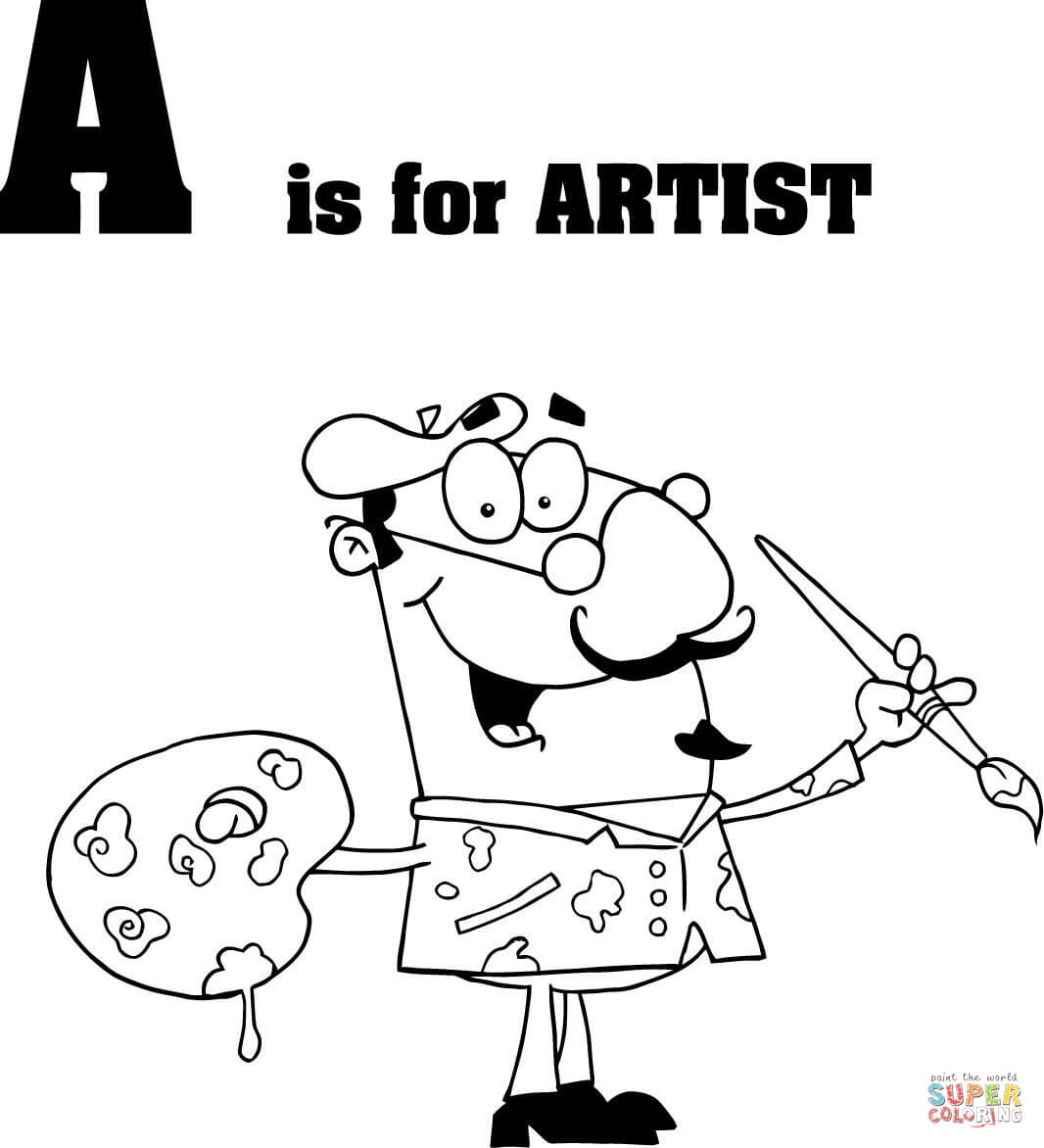 Letter A is for Artist coloring page | Free Printable Coloring Pages
