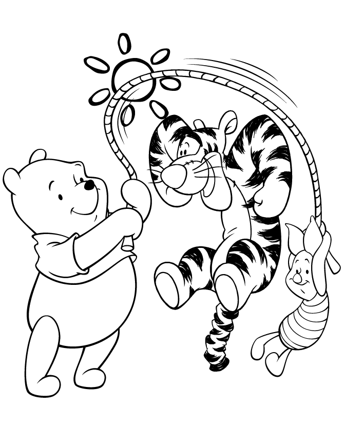 Tigger Playing Jump Rope With Pooh And Piglet Coloring Page | Free 
