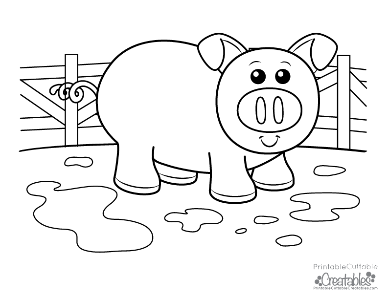 Cute Piggy Free Kids Printable Coloring Page
