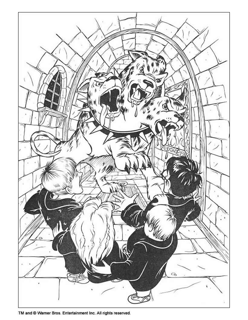 HARRY POTTER coloring pages - Harry Potter and 3-headed dog