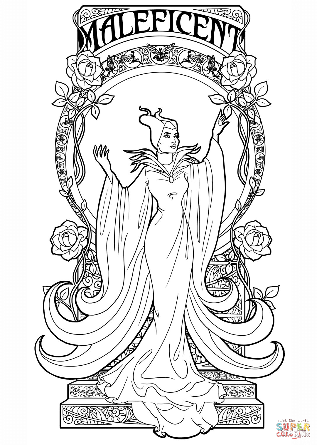 Art Nouveau Maleficent coloring page | Free Printable Coloring Pages