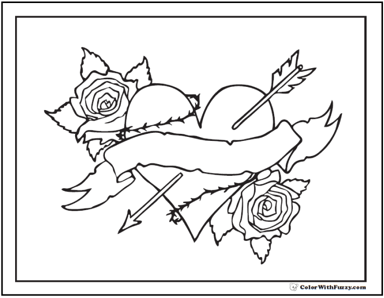 Roses And Hearts Coloring Pages - Coloring Home