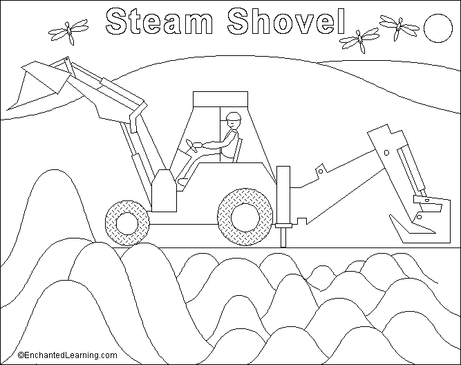 Steam Shovel coloring page printout: EnchantedLearning.com | Coloring pages,  Five little pigs, Five in a row