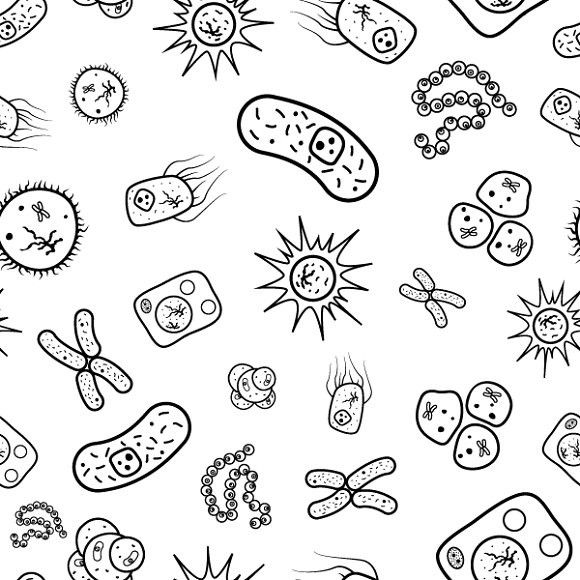 Bacteria and viruses pattern | Retro vector illustration, Bacteria cartoon, Coloring  pages