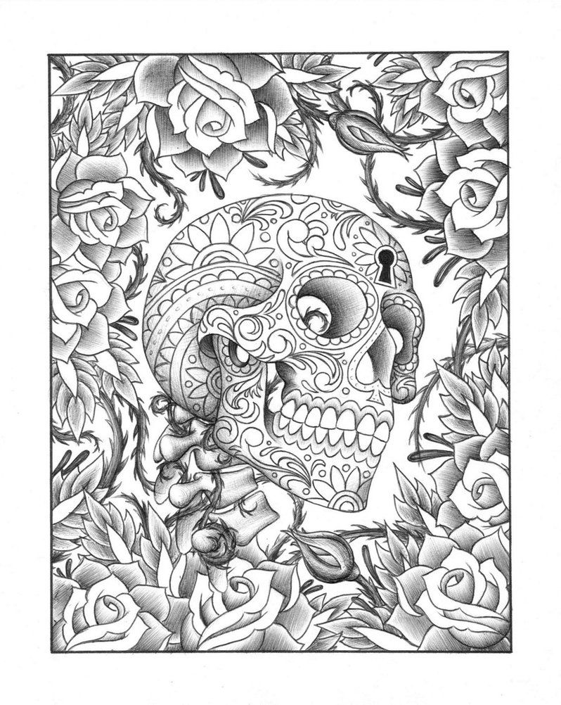 Sugar Skull With Roses Coloring Pages - Coloring Home