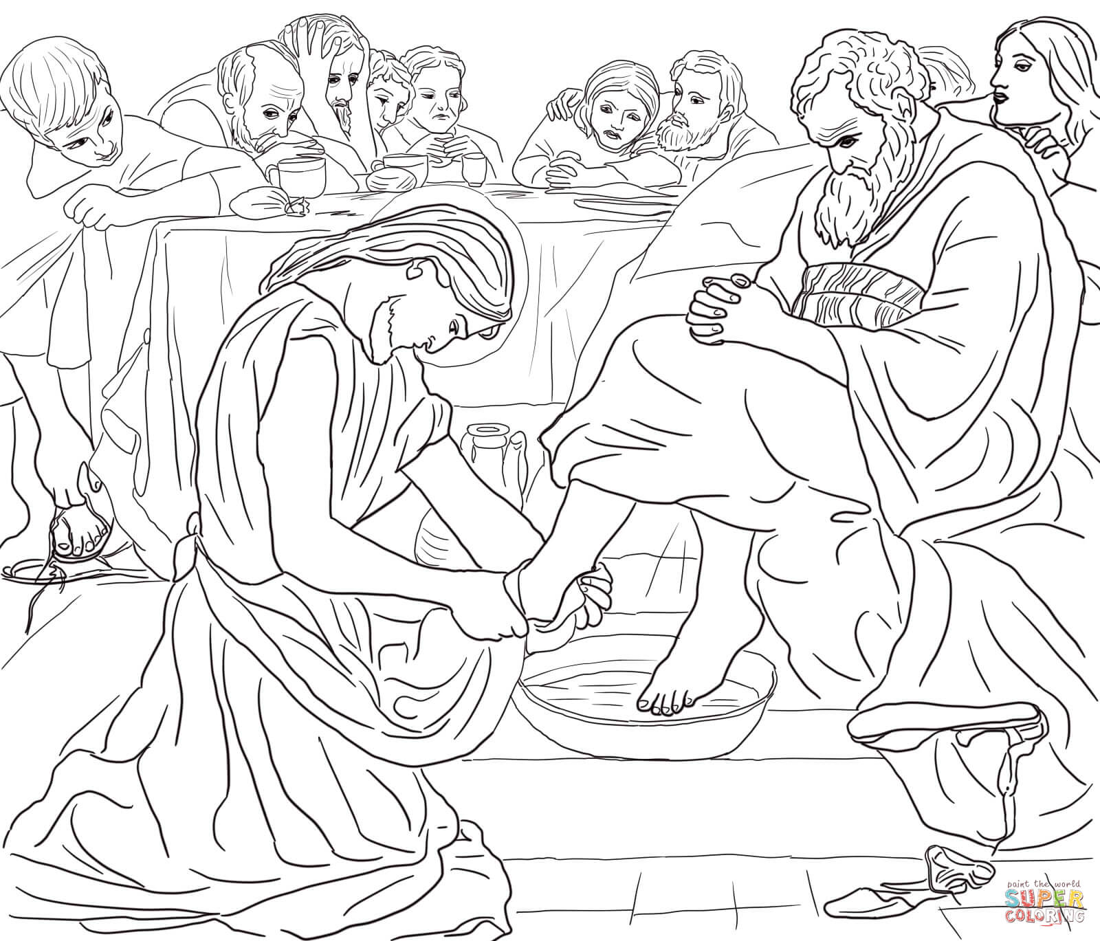 267 Unicorn Jesus Washing Disciples Feet Coloring Page for Kindergarten