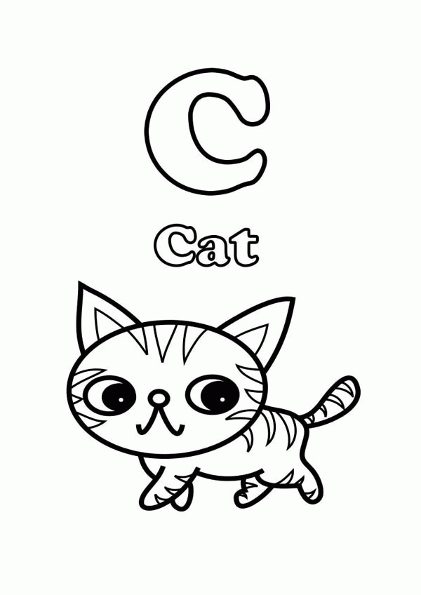 A Sweet Little Cat On Letter C Coloring Page - Free & Printable