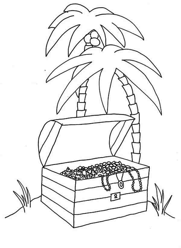 A Young Boy Digging Treasure Chest in an Island Coloring Page: A ...