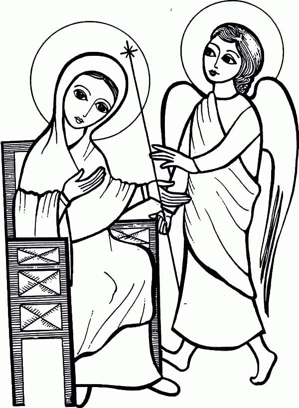 Painting of Angel Appears to Mary Coloring Pages | Bulk Color