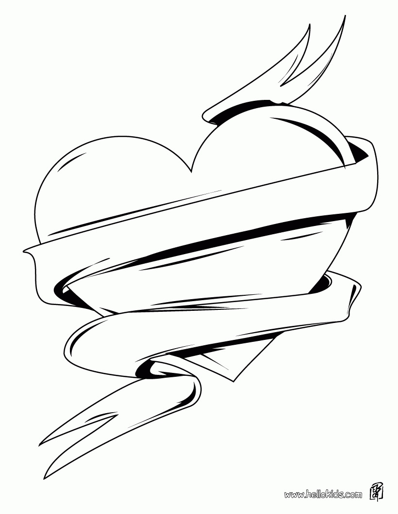 hearts with wings coloring pages | Only Coloring Pages