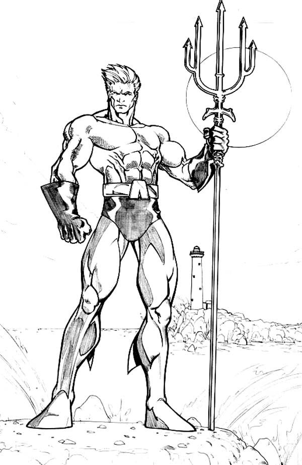 Aquaman Fighting Pose Coloring Pages | Batch Coloring