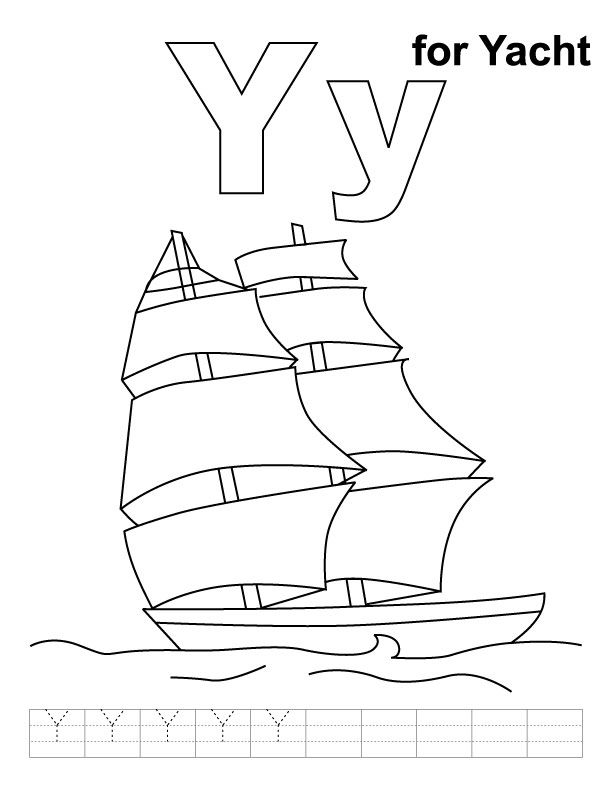 Y for yacht coloring page with handwriting practice | Download ...