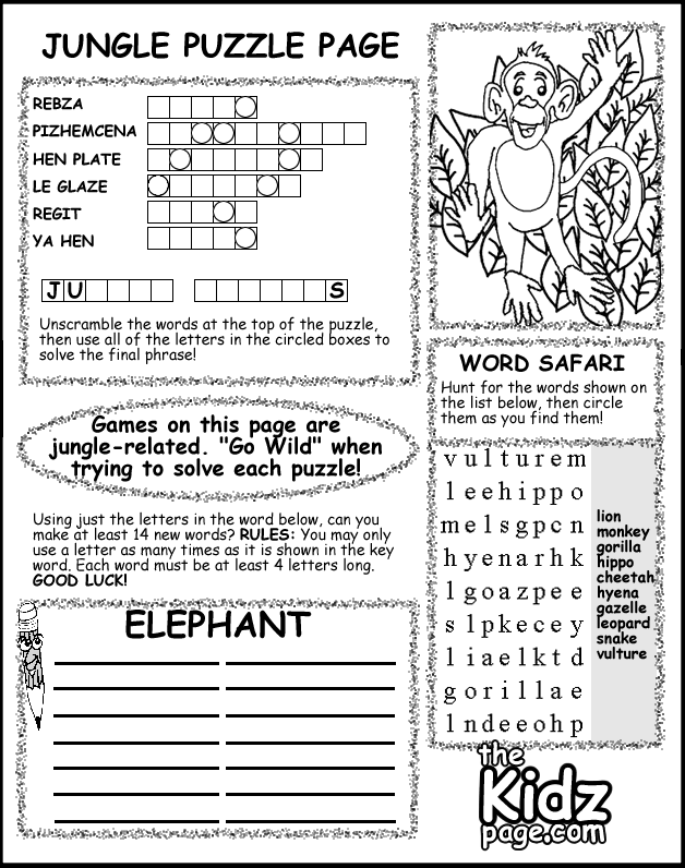 Jungle Puzzle Activity Sheet - Free Coloring Pages for Kids ...