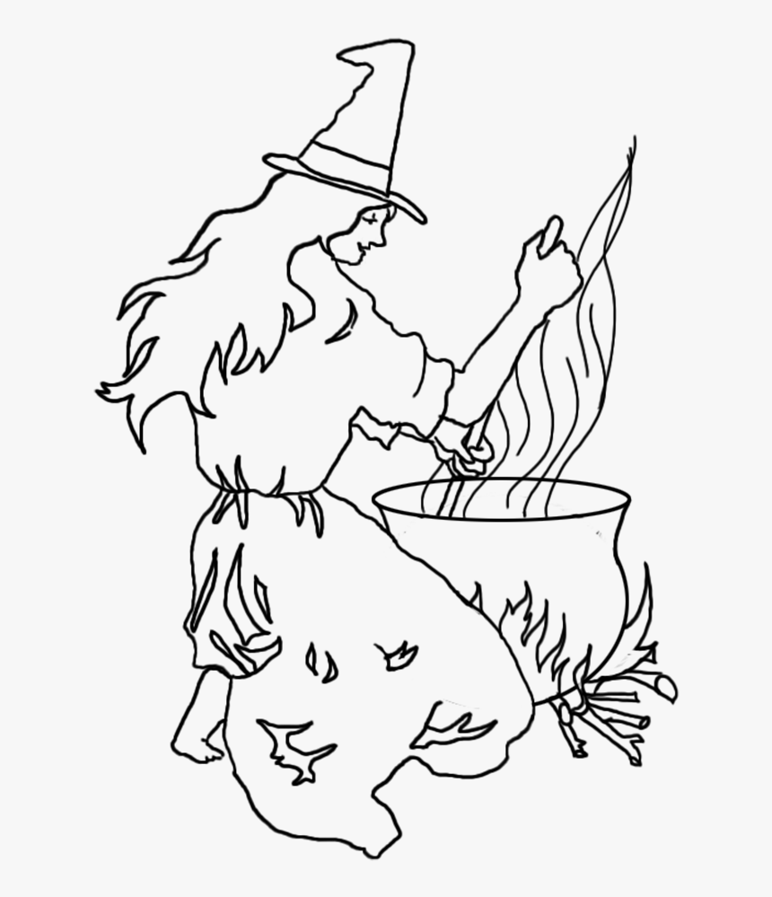 Halloween Witch With Cauldron - Coloring Book, HD Png Download ,  Transparent Png Image - PNGitem