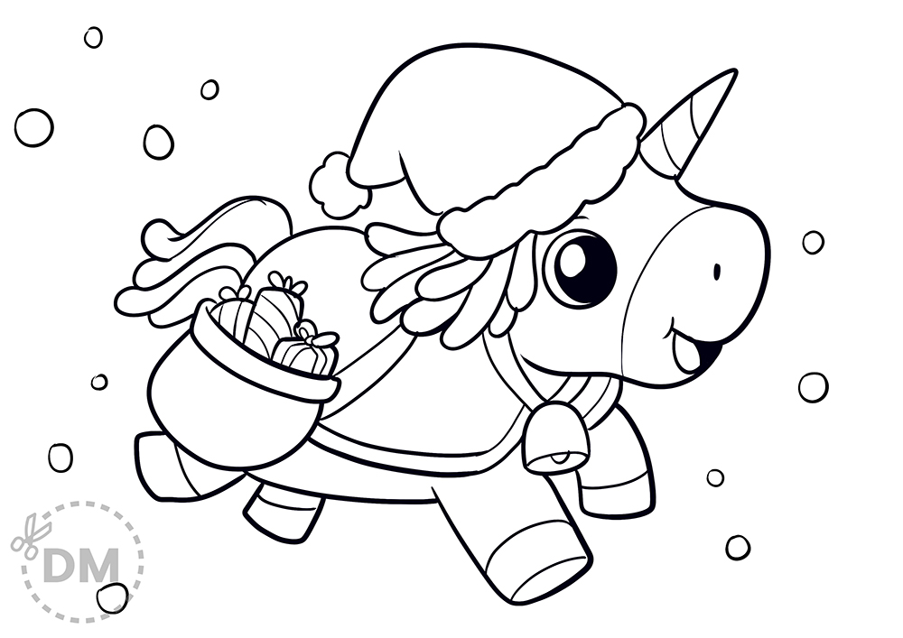 Christmas Unicorn Coloring Page for ...