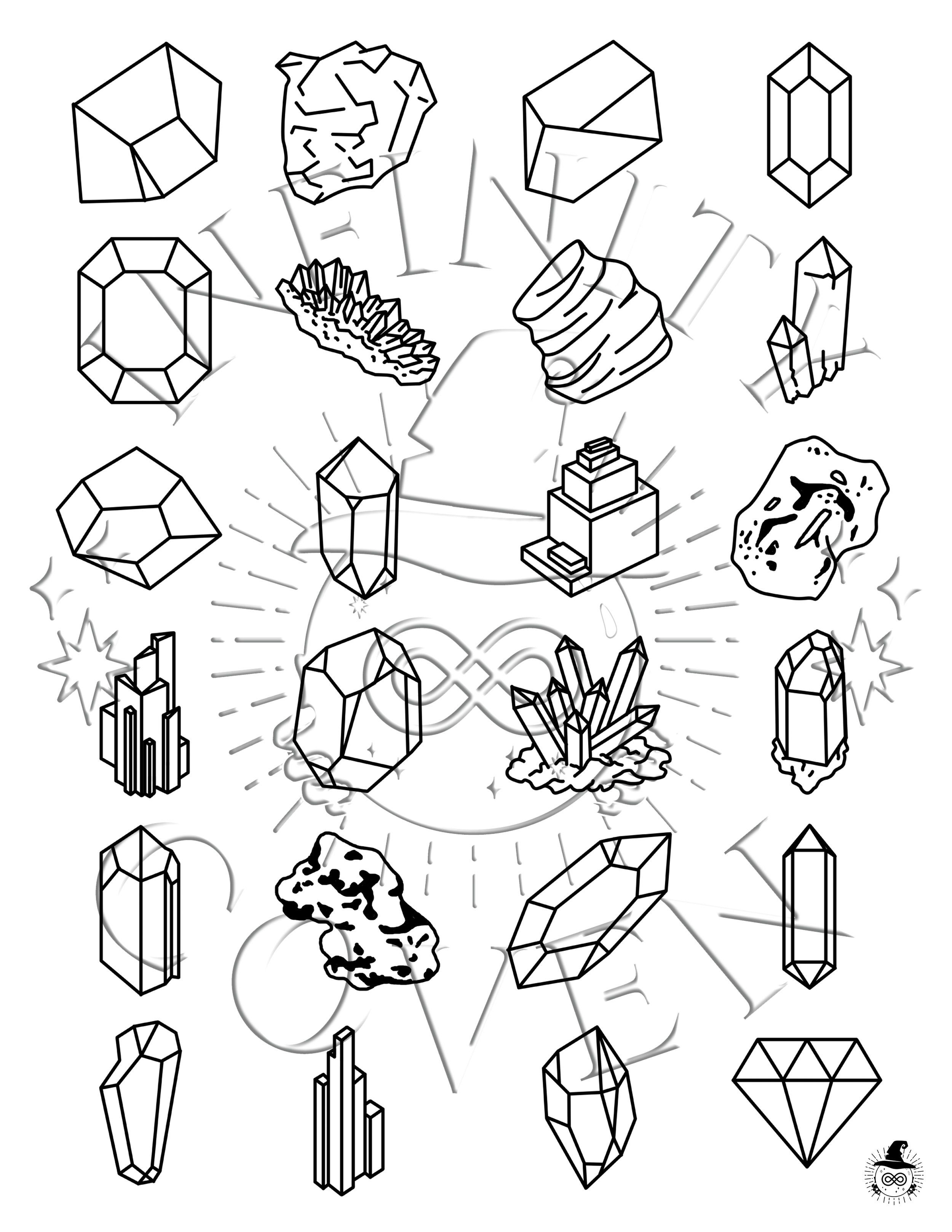 Coloring Page - Crystals — Infinity Coven | Coloring pages, Green candle  magic, Crystals