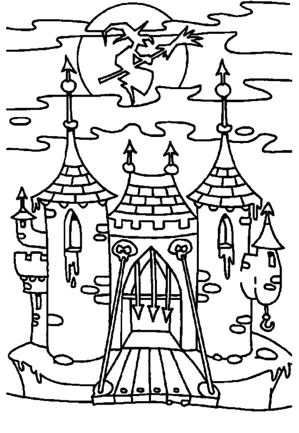 Witch Haunted House Opening Gate Coloring Pages : Coloring Sun