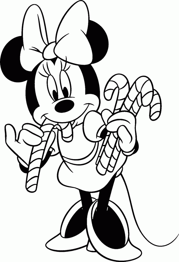Christmas Coloring Pages of Disney Minnie Mouse Enjoying Candy 