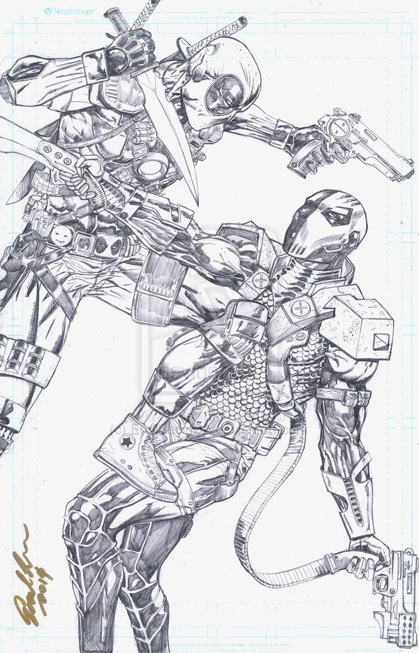 Deadpool Vs Deathstroke Drawings Sketch Coloring Page