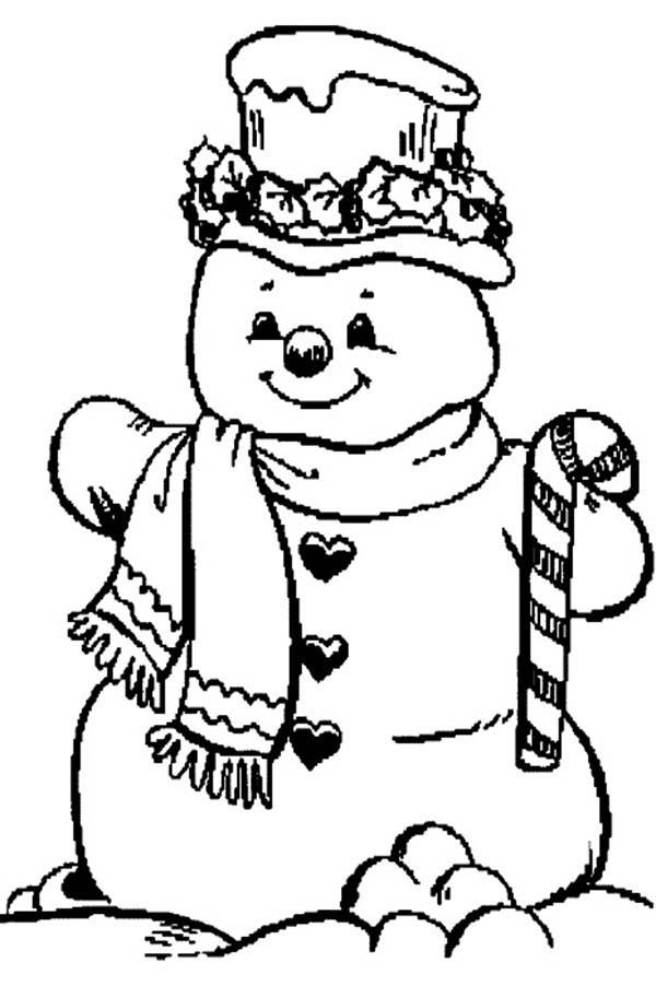 Mr Snowman on Christmas and Candy Cane Coloring Page | Kids Play Color