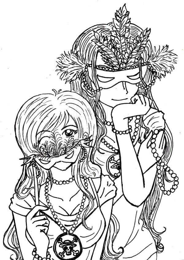 One Piece Anime Girls On Mardi Gras Costume Coloring Page Coloring ...