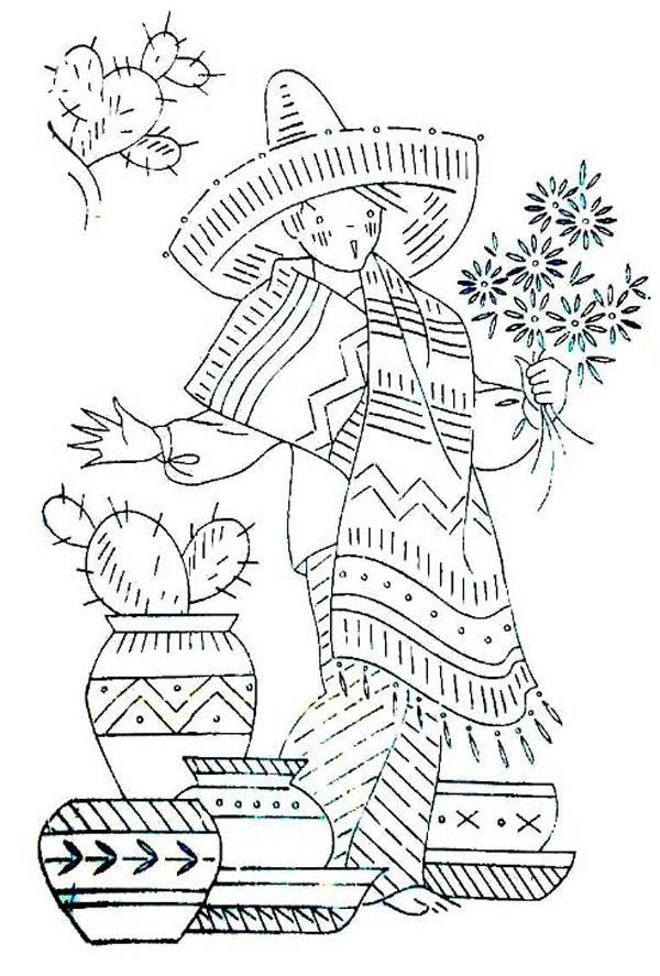 Mexican Boy in Traditional Outfit at Mexican Fiesta Coloring Page ...