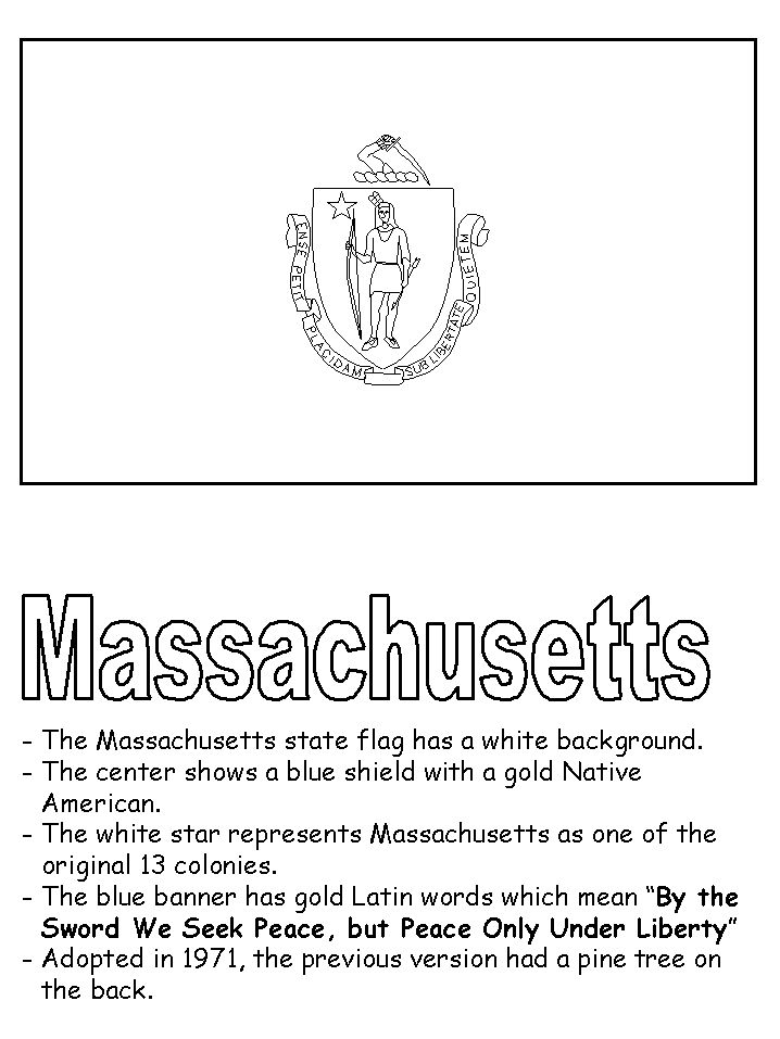 Massachusetts State Flag and Information Coloring page