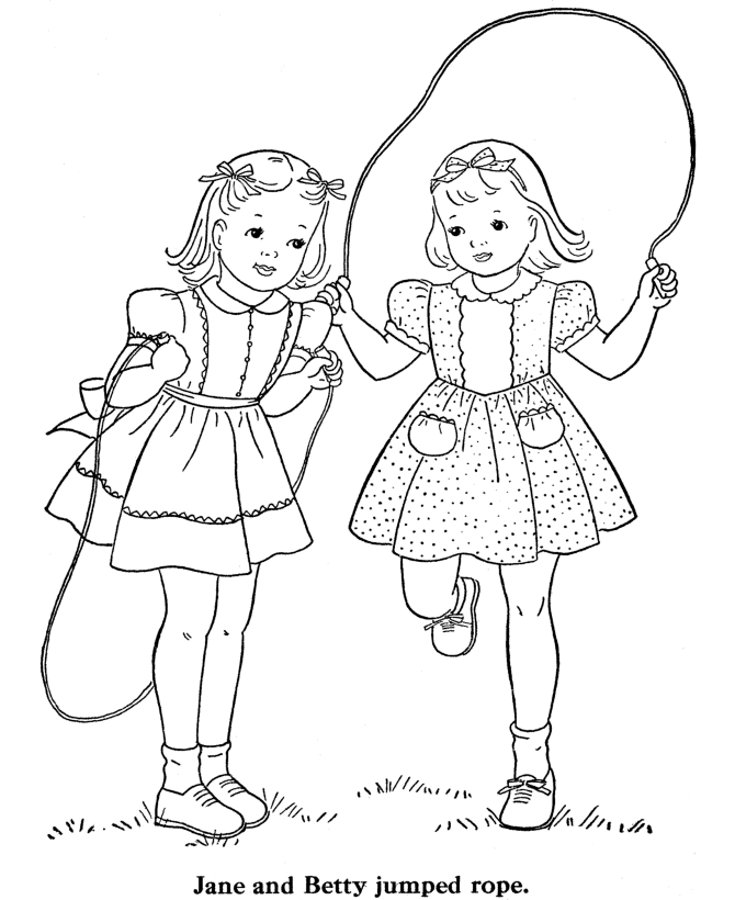 BlueBonkers: Girl Coloring Pages - Girls jump rope - Free ...