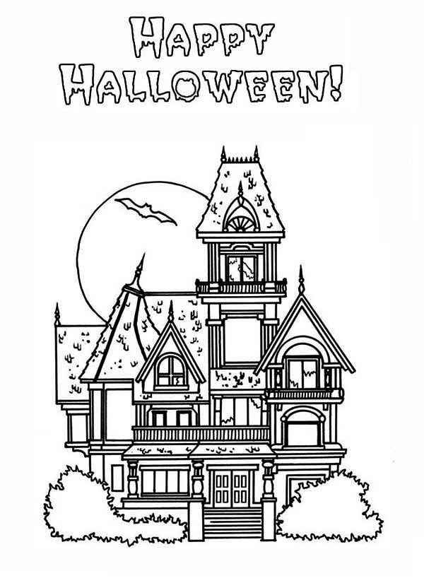 Halloween Haunted House in Houses Coloring Page: Halloween Haunted ...