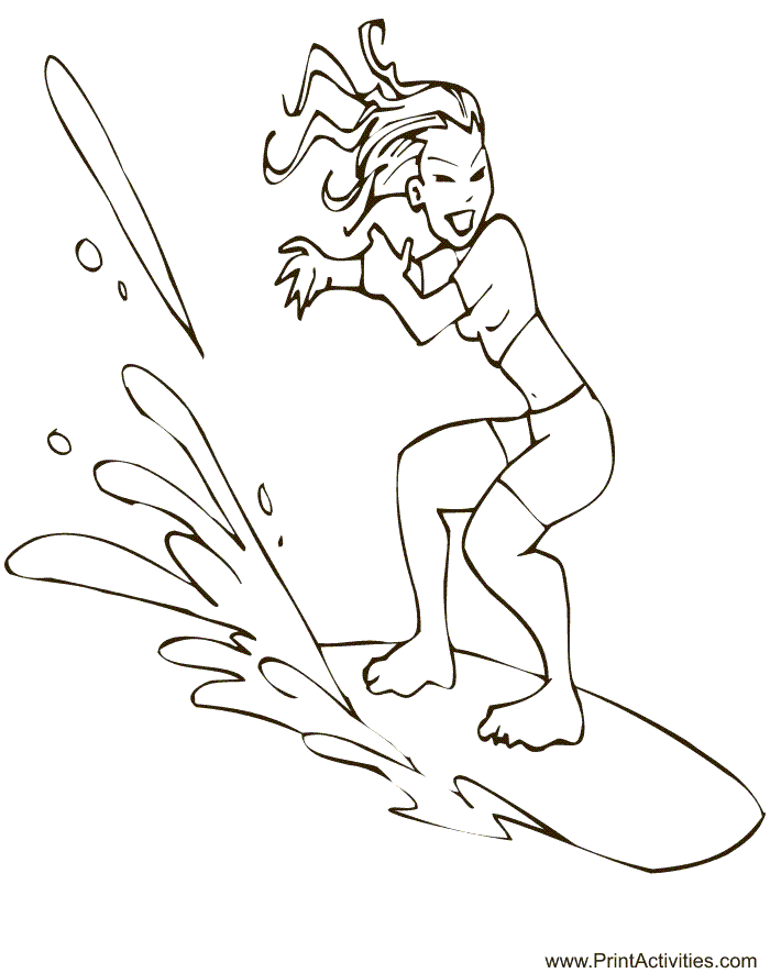 Surfing Coloring Page | Girl Surfing