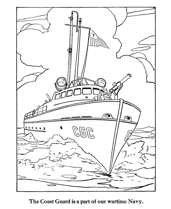 Armed Forces Day Coloring Pages | US Coast Guard Patrol boat coloring page  sheet for PreK Kids | HonkingDonkey