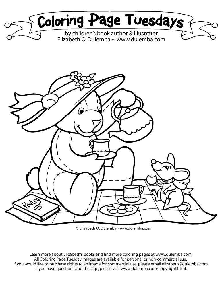 dulemba: Coloring Page Tuesday - Teddy Tea Party