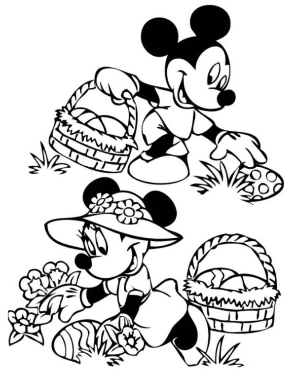 Mickey And Minnie Searching Easter Eggs Disney Coloring Page