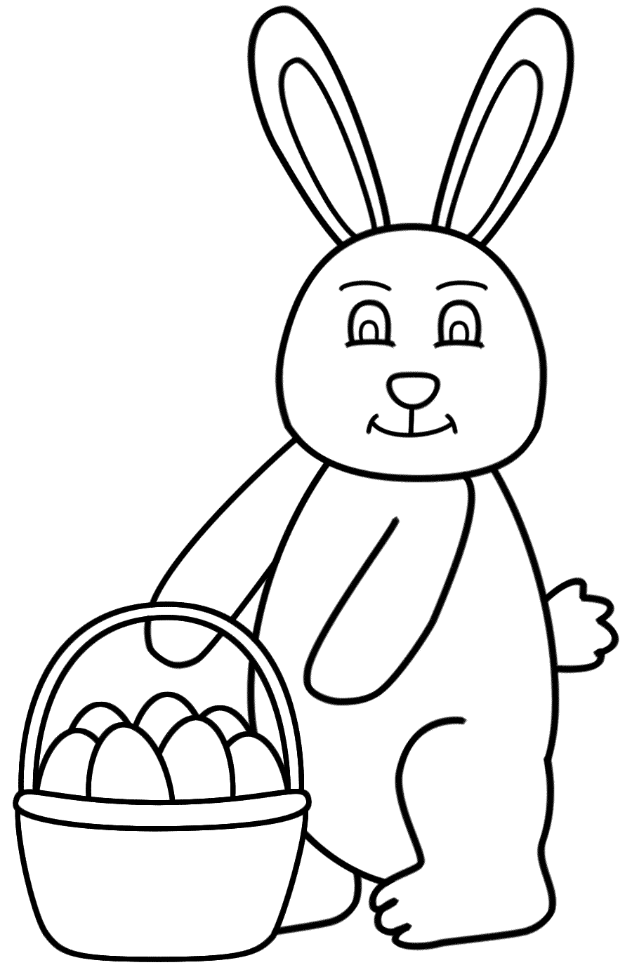 Easter Bunny holding Basket of Eggs - Coloring Page (Easter)