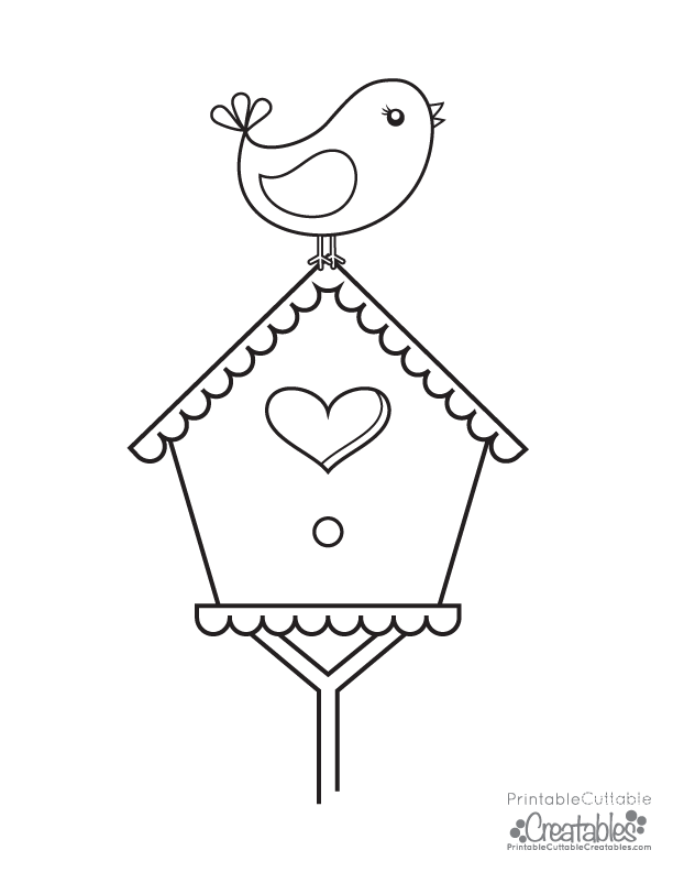 Bird Perched on Birdhouse Free Printable Coloring Page