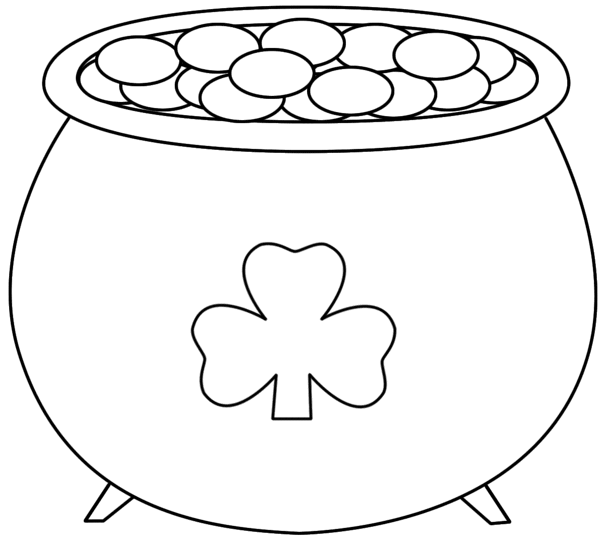 Pot of Gold with Shamrock #2 - Coloring Page (St. Patrick's Day)