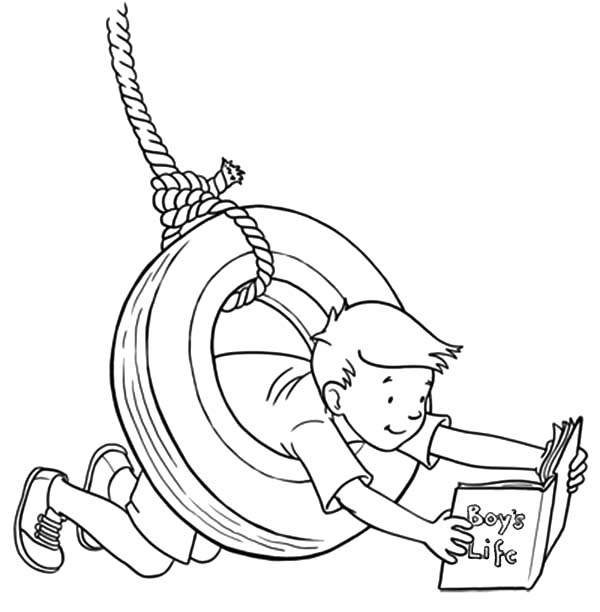 Boy Play With Car Tire Swing Coloring Pages : Best Place to Color
