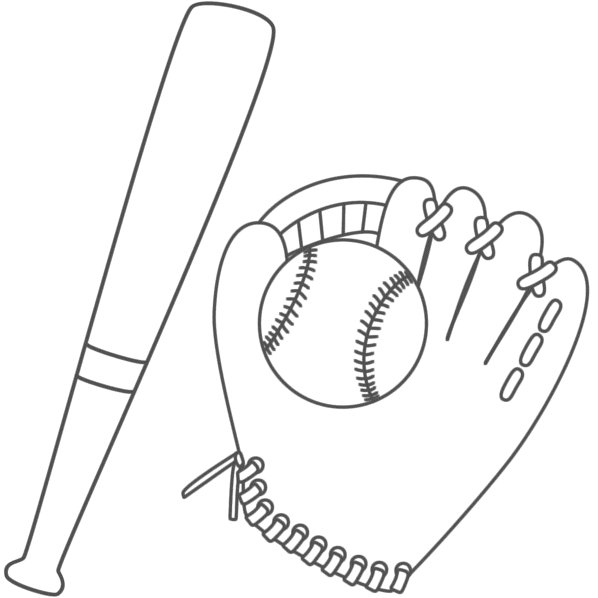 Bat and Baseball in a Glove - Coloring Page (Sports)