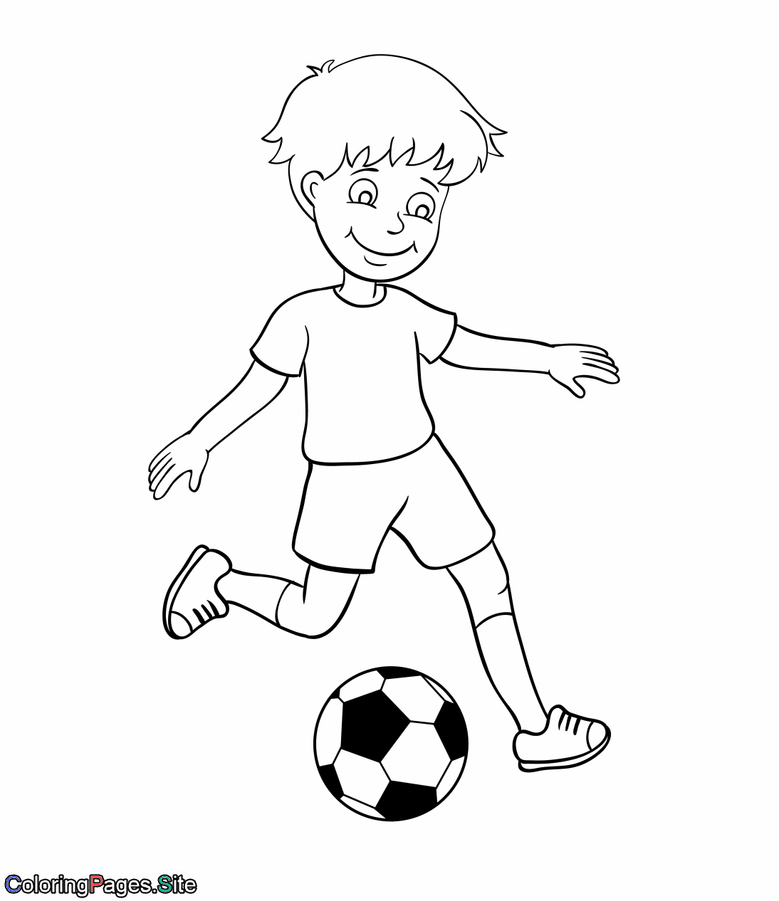 Boy is kicking a soccer ball coloring page