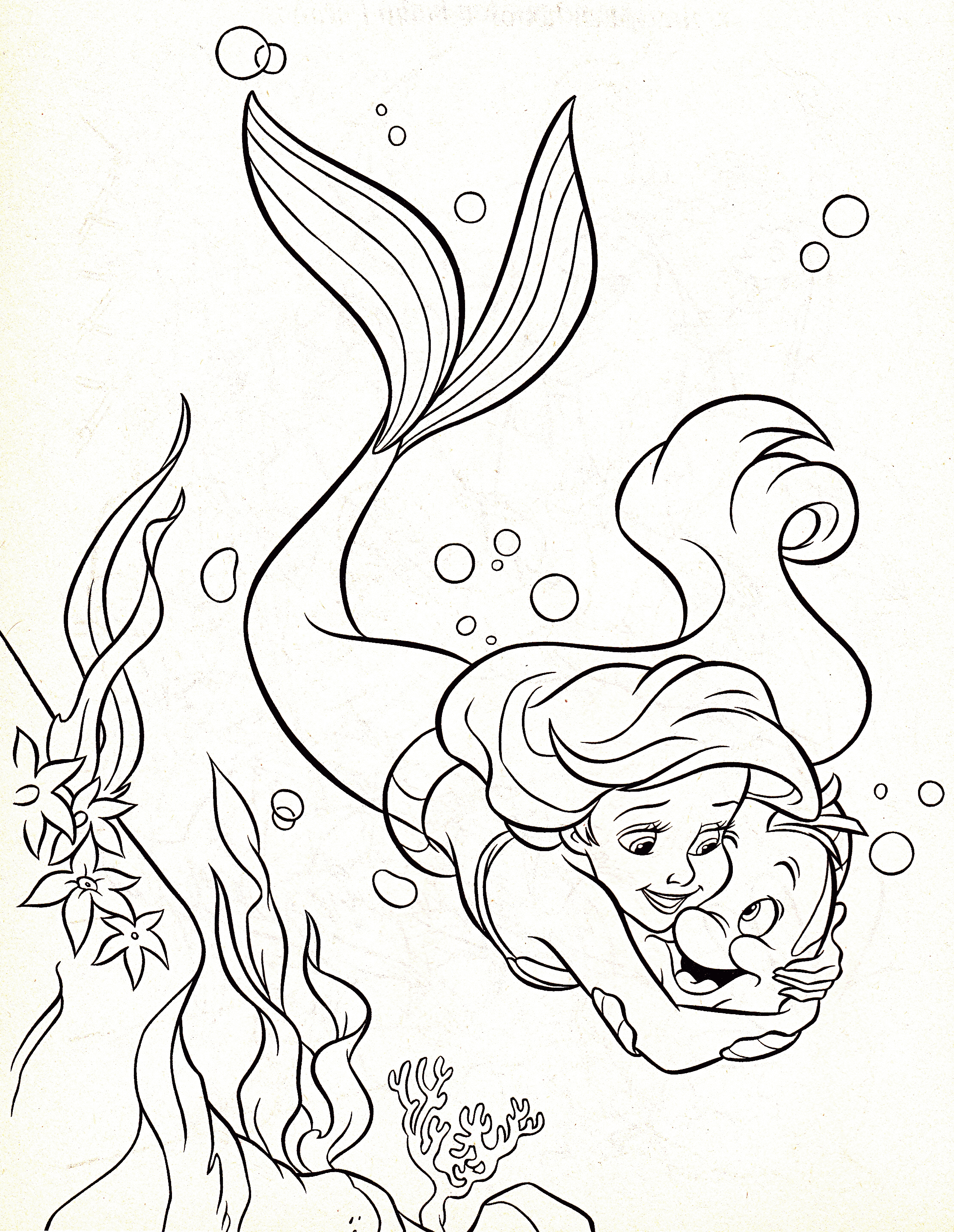 Ariel And Flounder Coloring Page - Coloring Home