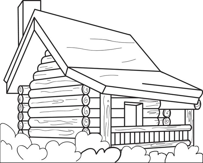Printable Log Cabin Coloring Page for Kids