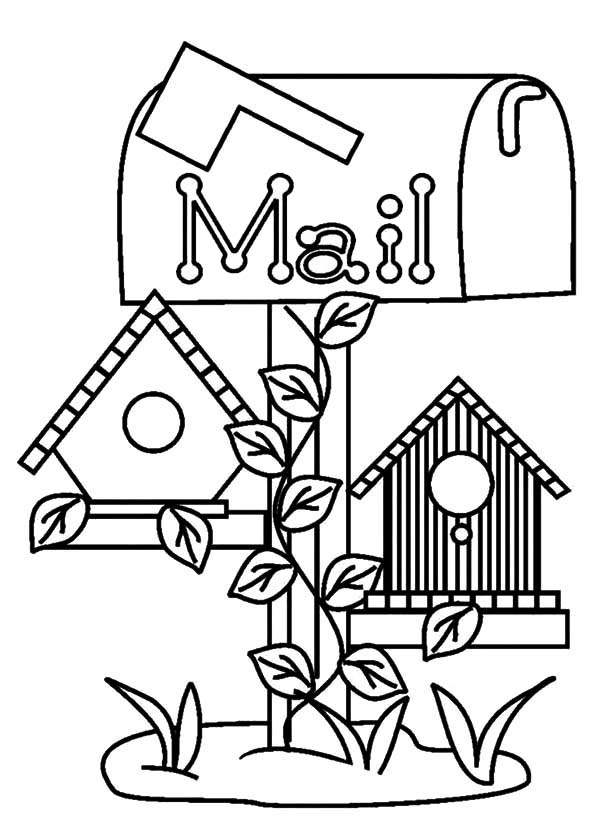 Bird House Under Mail Box Coloring ...tocolor.pics
