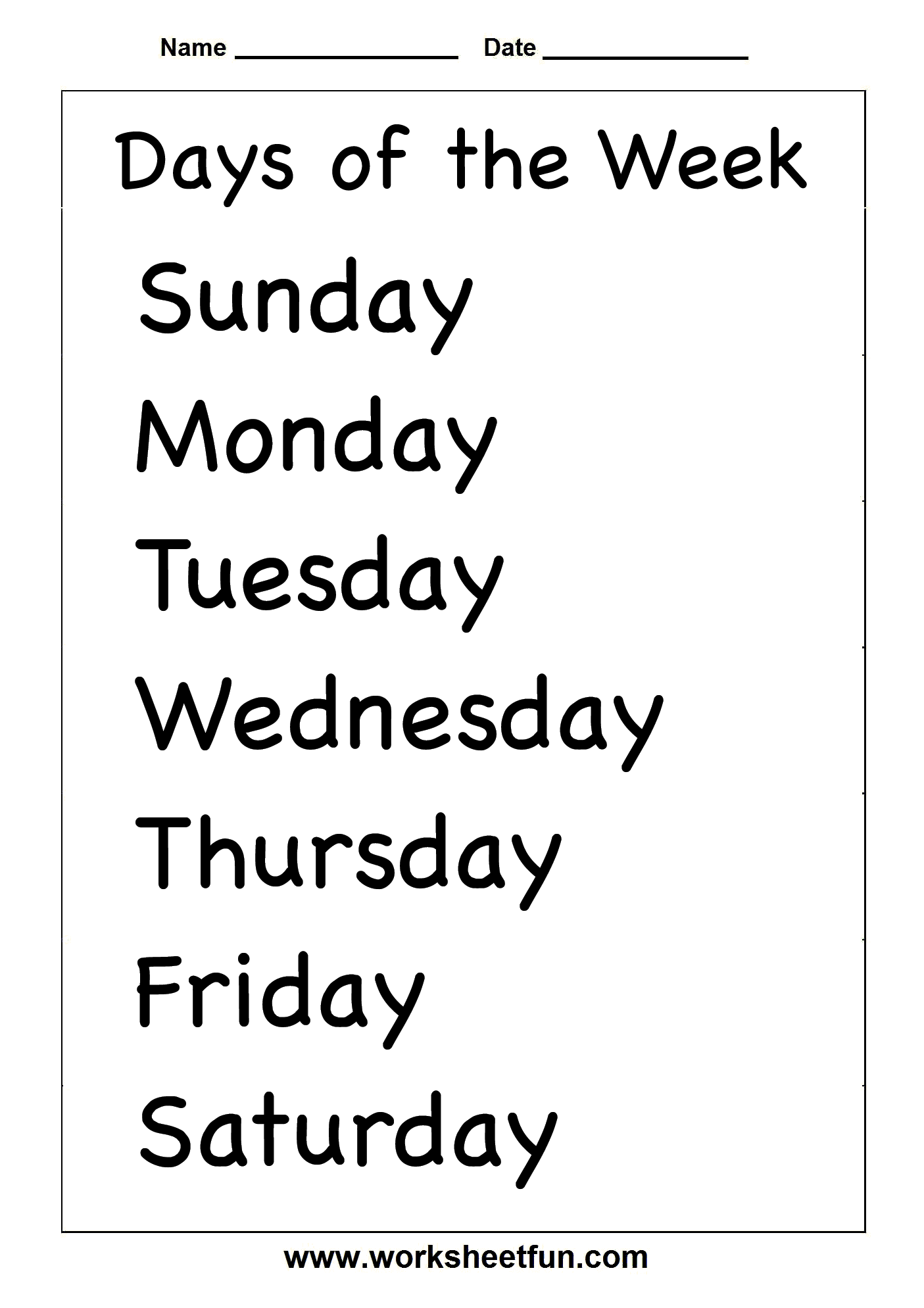 Spelling – Days of the Week / FREE Printable Worksheets – Worksheetfun