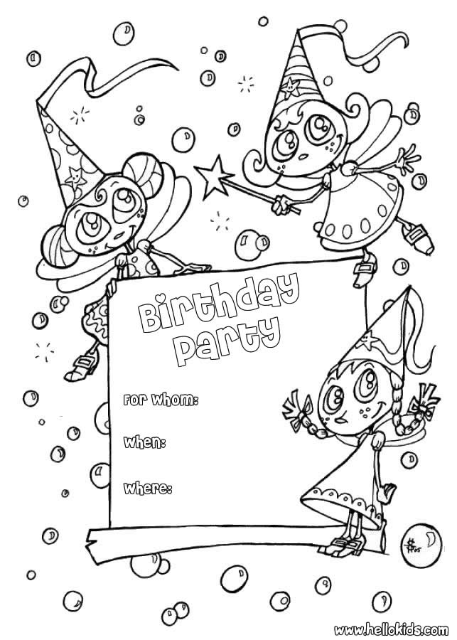 BIRTHDAY CARDS coloring pages - Fairy : Birthday Party Invitation