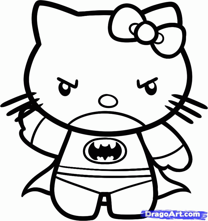 Draw Batman Hello Kitty, Step by Step, Drawing Sheets, Added by 
