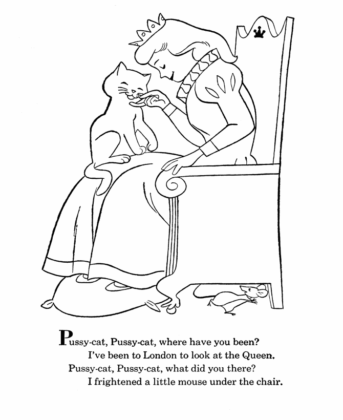 BlueBonkers - Nursery Rhymes Coloring Page Sheets - Pussy Cat 