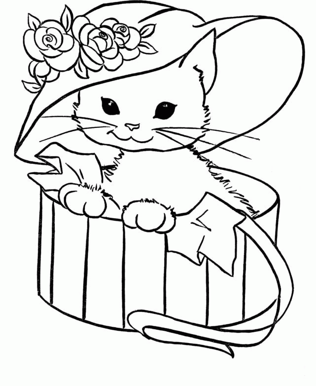 Cat Trying On a New Hat Coloring Pages - Cat Coloring Pages 