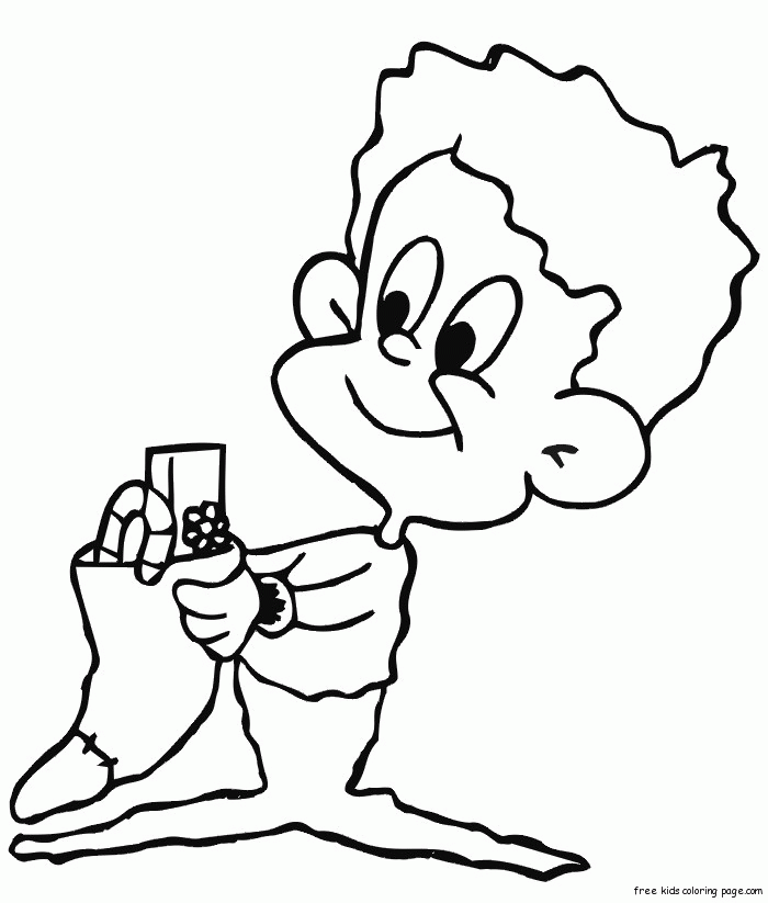 boy with candy coloring pages printable for kids