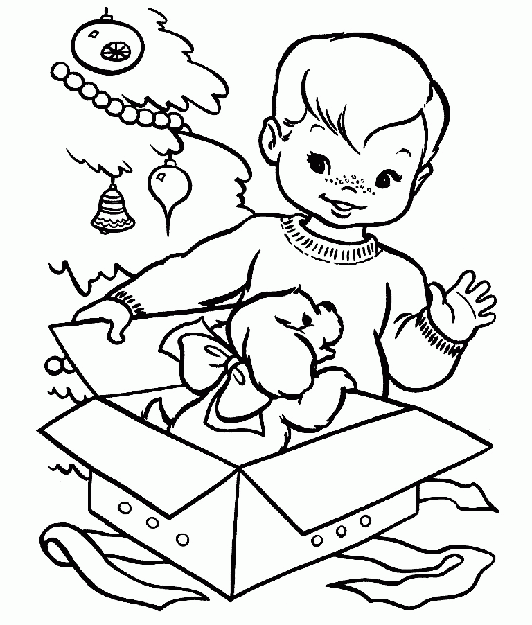 Download A Boy Feels Surprised With His Christmas Gift Coloring 